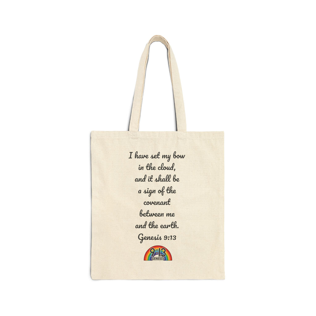 Genesis 9:13 Rainbow Canvas Tote Bag — Bible Verse