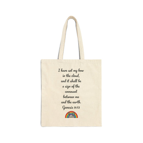 Genesis 9:13 Rainbow Canvas Tote Bag — Bible Verse