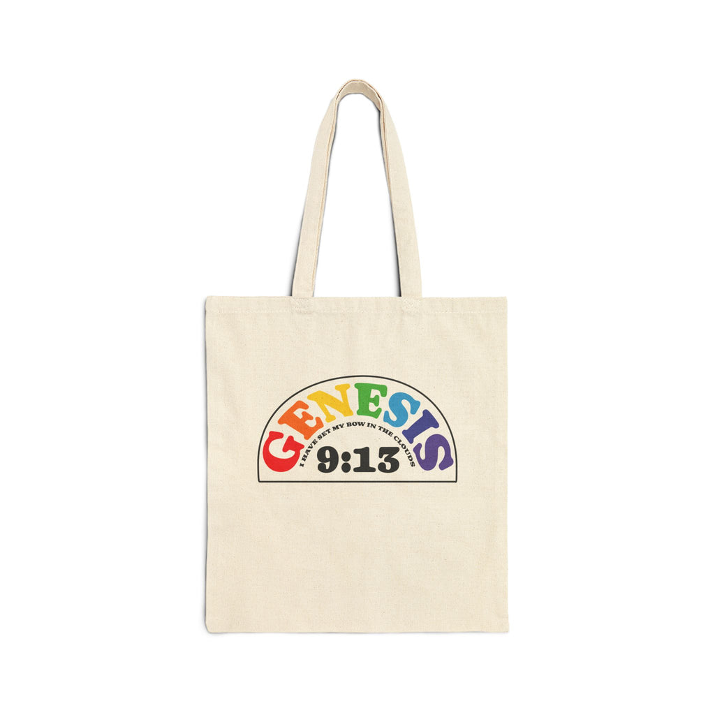 Genesis 9:13 Rainbow Canvas Tote Bag — Bible Verse